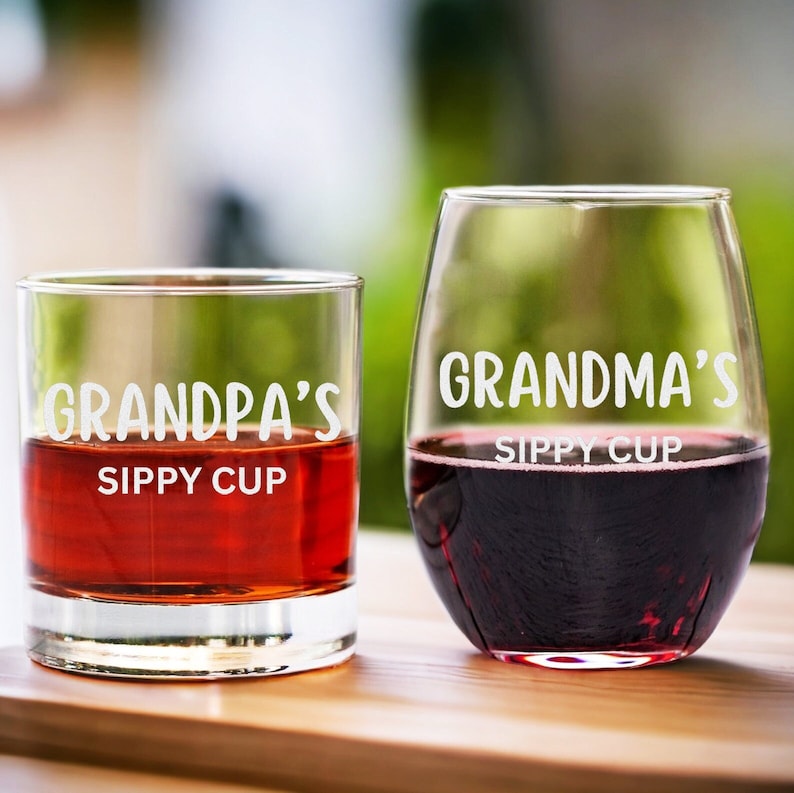 Custom Whiskey Glass And Wine Glass Gift For Grandparents