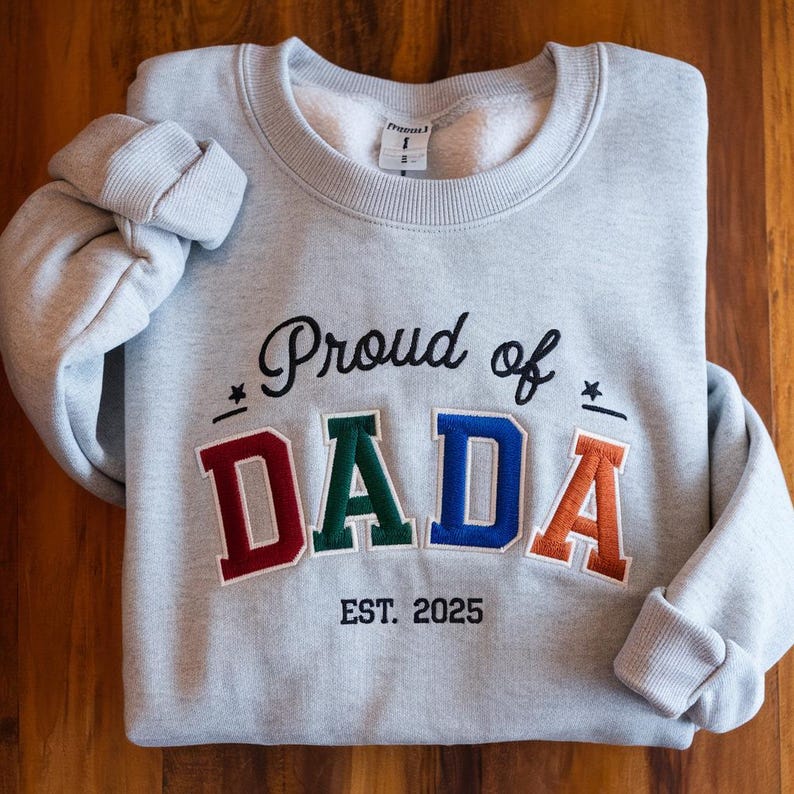 Embroidered Papa Est Sweatshirt, Custom Father Embroidered Gifts, Gift Tee For New Dad