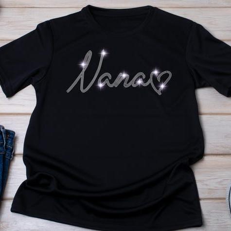 Custom Nana Heart Shaped Rhinestone T-Shirt Mother's Day Gift For Grandma