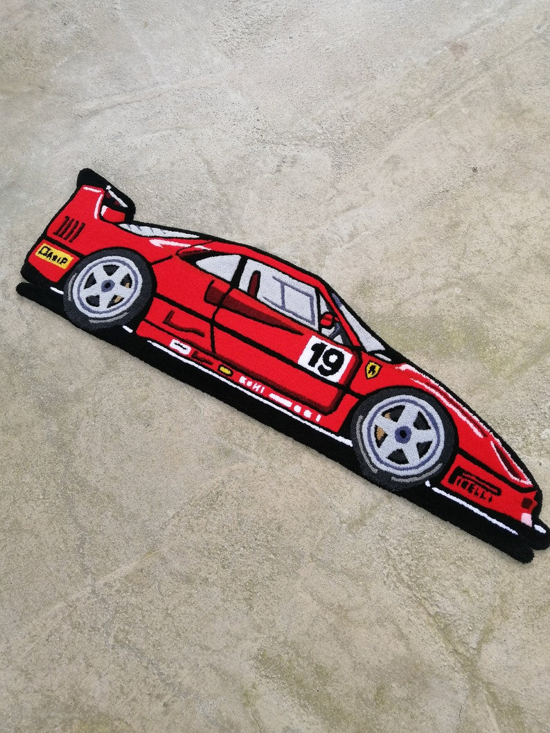 Racing Car Tufted Rug, F40 Handmade Car Rug, Home Decor Carpet
