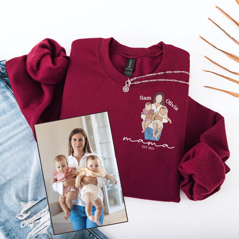 Custom Mom Est 2025 Embroidered Mom Sweatshirt With Photo Name