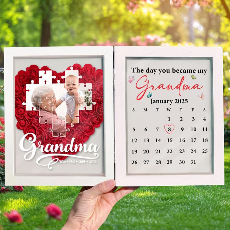 Personalized Photo And The Day You Become My Grandma Flowers Shadow Box Frame