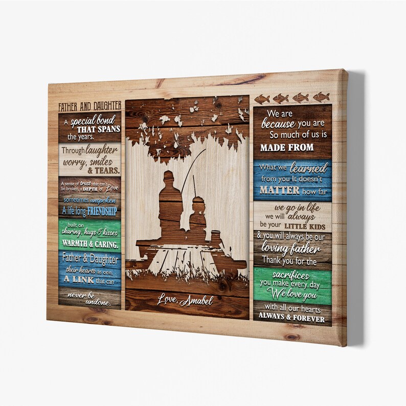 Personalized Father And Daughter Fishing Canvas, Personalized Gift Ideas For Fisherman Dad.