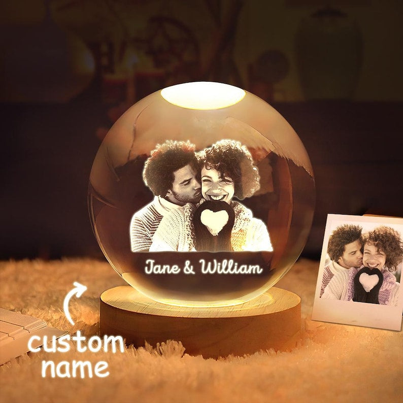 Custom 2D Photo Crystal Ball Night Light Lamp Anniversary Gift