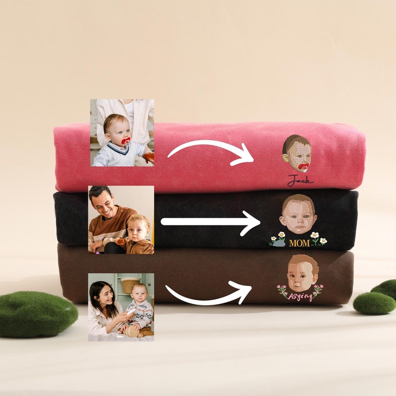 Custom Embroidered Children's Portrait T-shirt & Hoodie, Newborn Name Announcement Gift