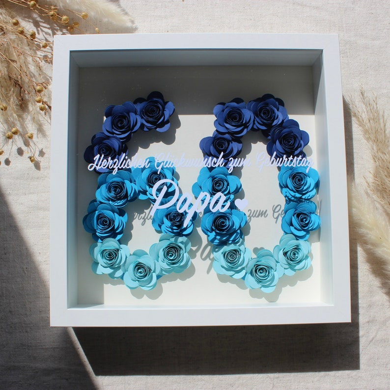 Birthday flower shadow frame, birthday gift, rose frame, personalized lettering