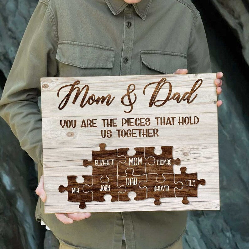 Custom Family Puzzle Sign Canvas, Mother's Day Gift For Mom With Kids Names