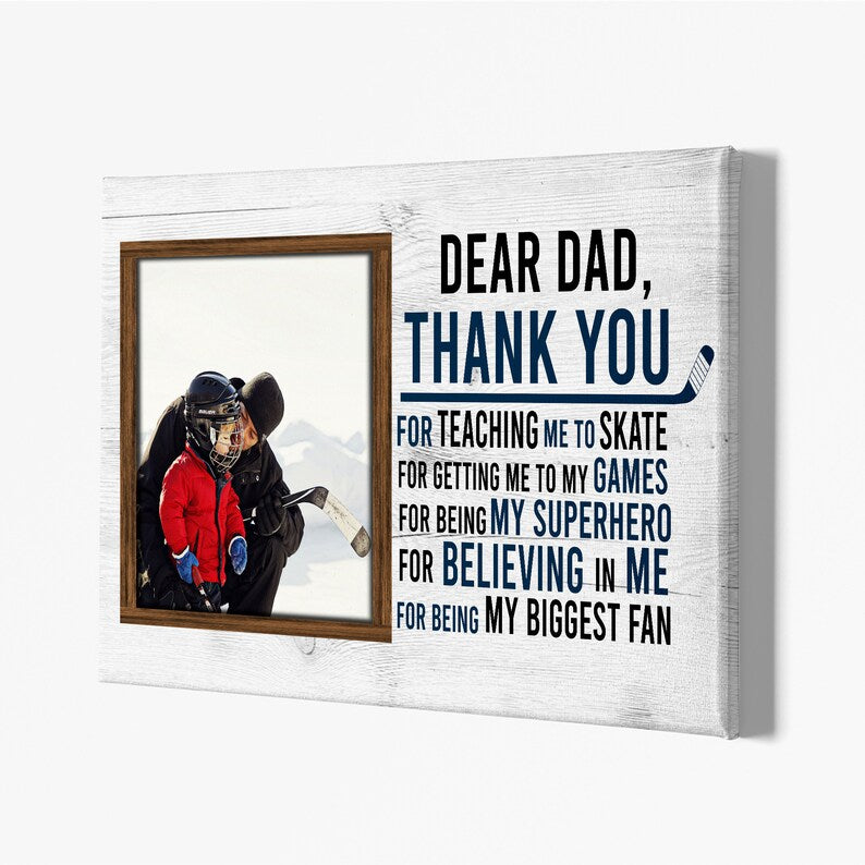Personalized Photo Canvas For Father, Custom Hockey Dear Dad Canvas, Gift Ideas For Daddy