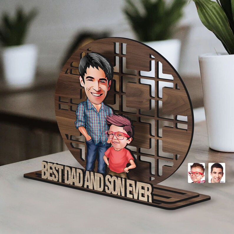Personalized 3D Wooden Cartoon Father's Day Figurine Trinket, Custom Caricature Portrait, Style 5