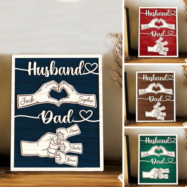 Personalized Dad Wood Sign With Standee Custom Fist Bump Plaque