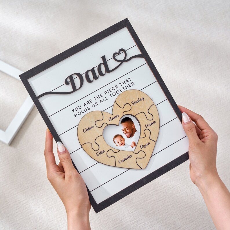 Custom Father's Day Puzzle Sign, Gift from Kids, The Piece That Holds Us Together, Picture Frame Sign
