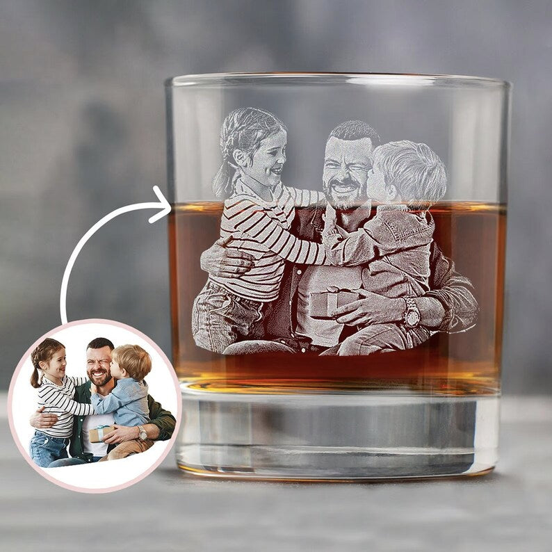 Custom Father's Day Gift For Dad, Engrave Your Favorite Photo On Whiskey Glass