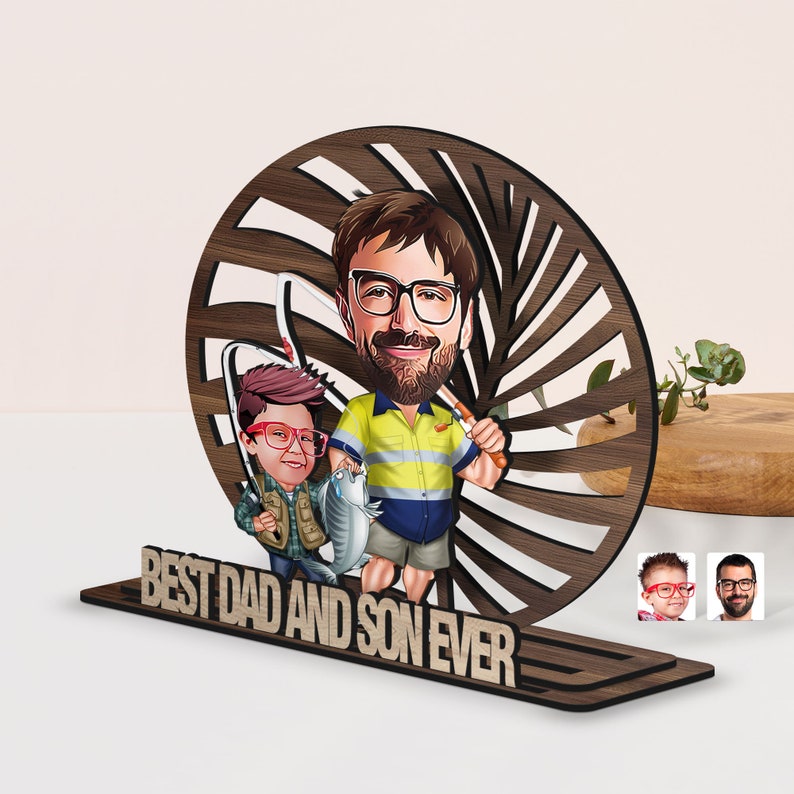 Personalized 3D Wooden Cartoon Father's Day Figurine Trinket, Custom Caricature Portrait, Style 8