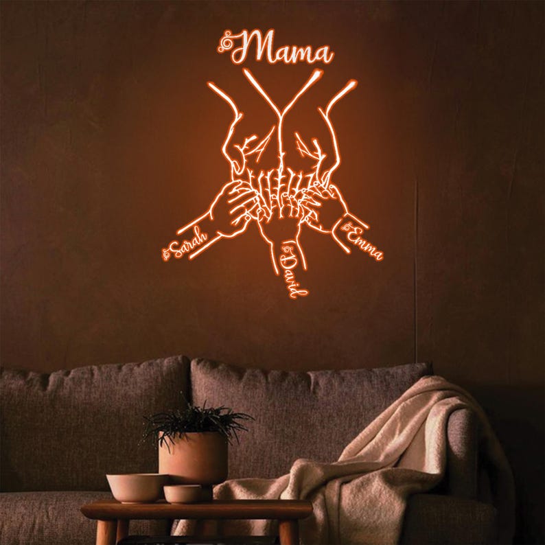 Custom Up To 6 Kids Holding Mom‘S Hand Neon Sign Mother Day Gift