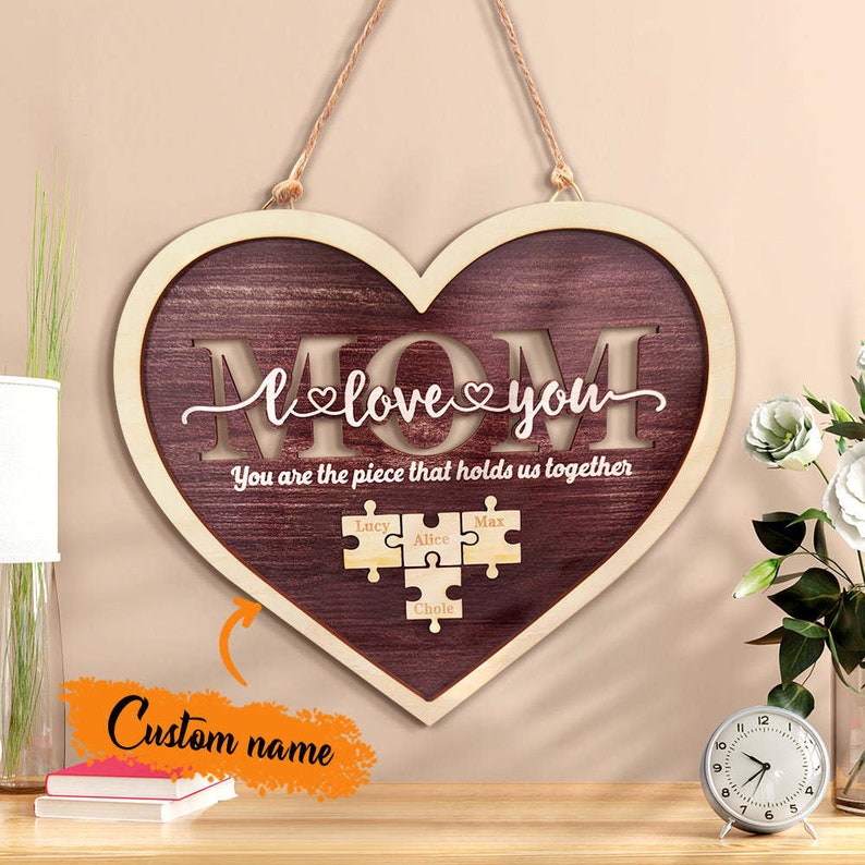 Custom Mom Heart Puzzle Plaque, You Are The One Who Brings Us Together Mother's Day Gift Wall Art