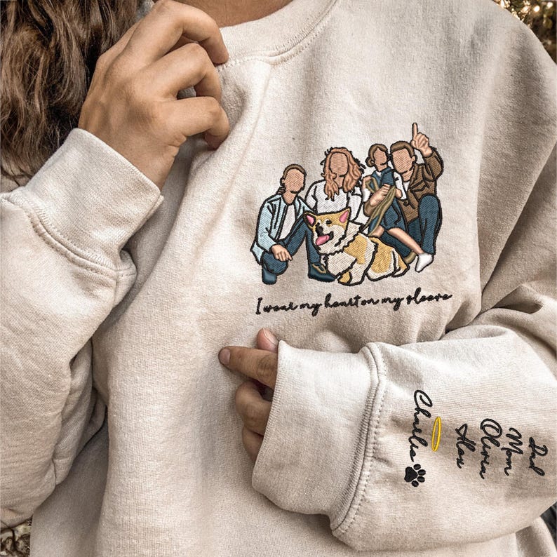 Custom Embroidered Family And Dog Hoodies Based On Photos