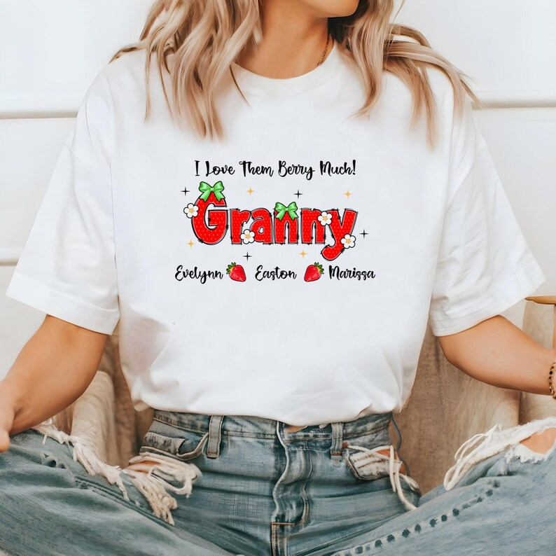 Custom Strawberry Mom T-Shirt with Child's Name Printed - Sweet Mother's Day Gift for Her