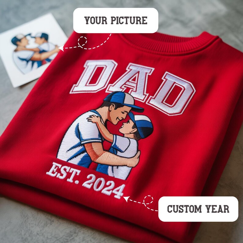 Custom Embroidered Dad Sweatshirt With Photo Birthday Gift For Dad From Mom Portrait Shirt