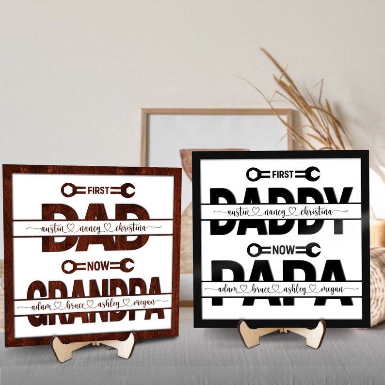 Personalized First Dad Now Grandpa Plaque, Custom Kids Name Father's Day Gift