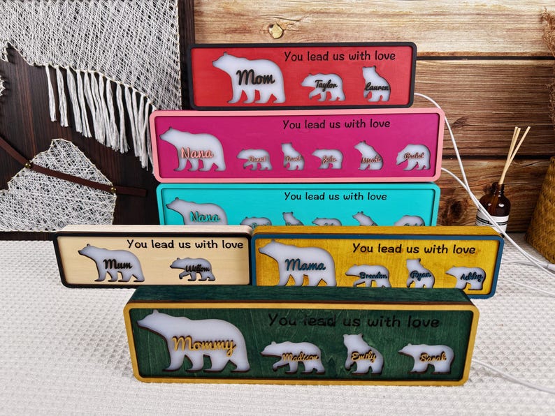 Unique Night Light Of Mother's Day Gift From Kids Husband,Personalized Gift For Mom Of Bear Family