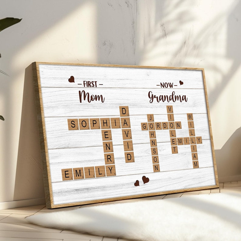 Custom Mom-To-Grandma Crossword Puzzle Wall Art, Unique Gift For Mother’S Day
