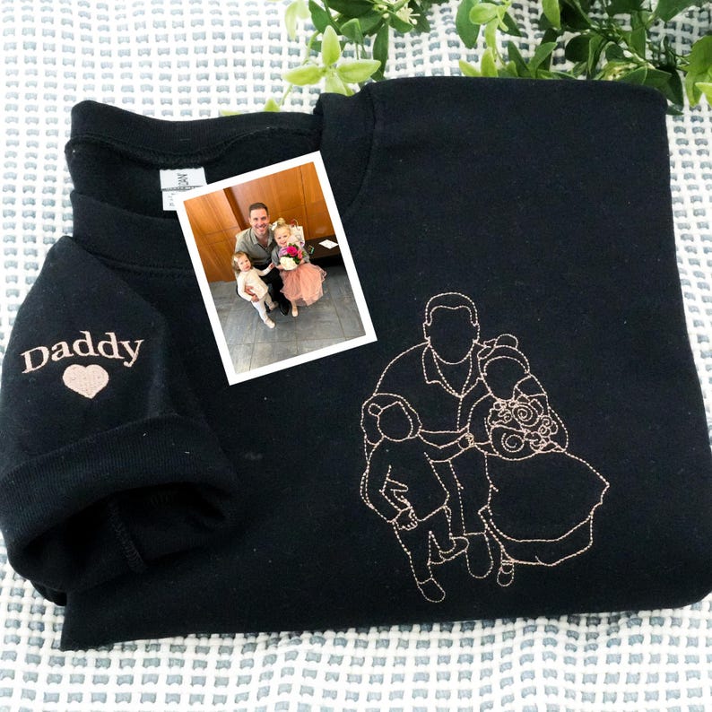 Custom Embroidered Portrait Photo Sweatshirt, Unique Gifts for Dad