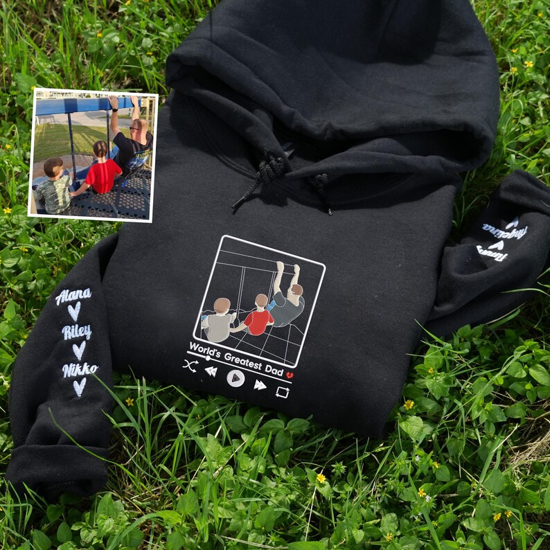 Custom Dad Hoodie With Kid Portrait Father's Day Gift, Personalized Family Portrait Hoodie