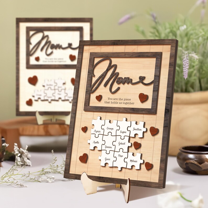 Custom You Are The Piece That Holds Us Together Wooden Family Name Puzzle Plaque For Mother's Day Gift