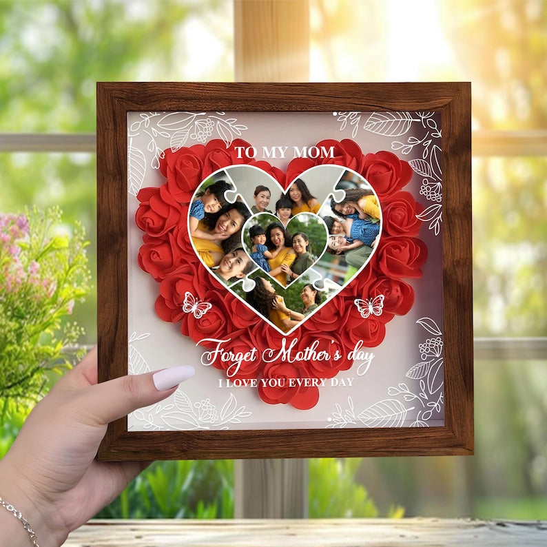 Custom Photo Mom And Kid Flower Shadow Box Keepsake