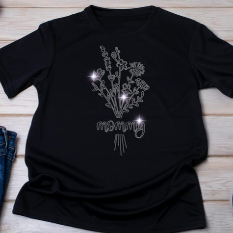 Custom Mom Rhinestone Wildflower Sparkling Floral Pattern T-shirt