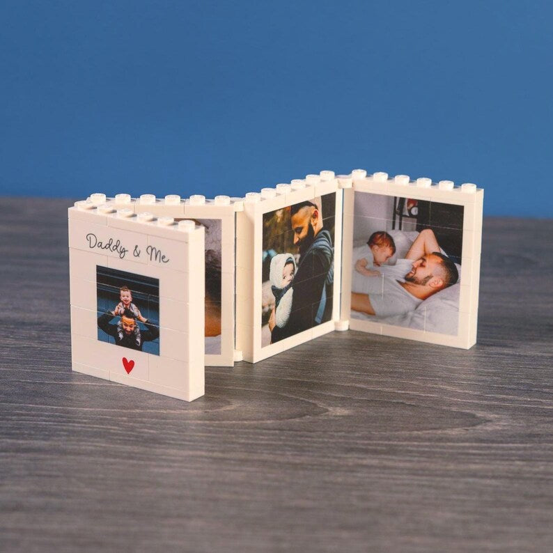 Personalised Fold-Out Daddy & Me Brick Photo Block Gift Mini Photo Album Keepsake Gift For Dad