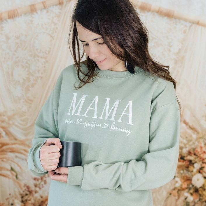 Custom Embroidered Mama Sweatshirt with kids, Mama Grammy Embroidered Crew