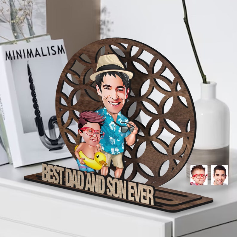 Personalized 3D Wooden Cartoon Father's Day Figurine Trinket, Custom Caricature Portrait, Style 10