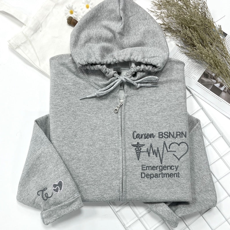 Personalized Embroidered Physician Assistant Full Zip Nurse Hoodie