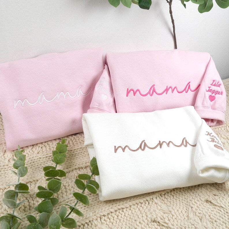 Custom Embroidered Mama Sweatshirt With Names, Mother's Day Sweatshirt
