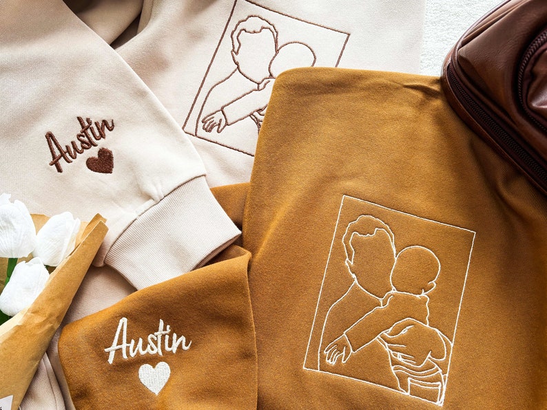 Personalized Dad Outline Embroidered Photo Shirt, Gift For Dad