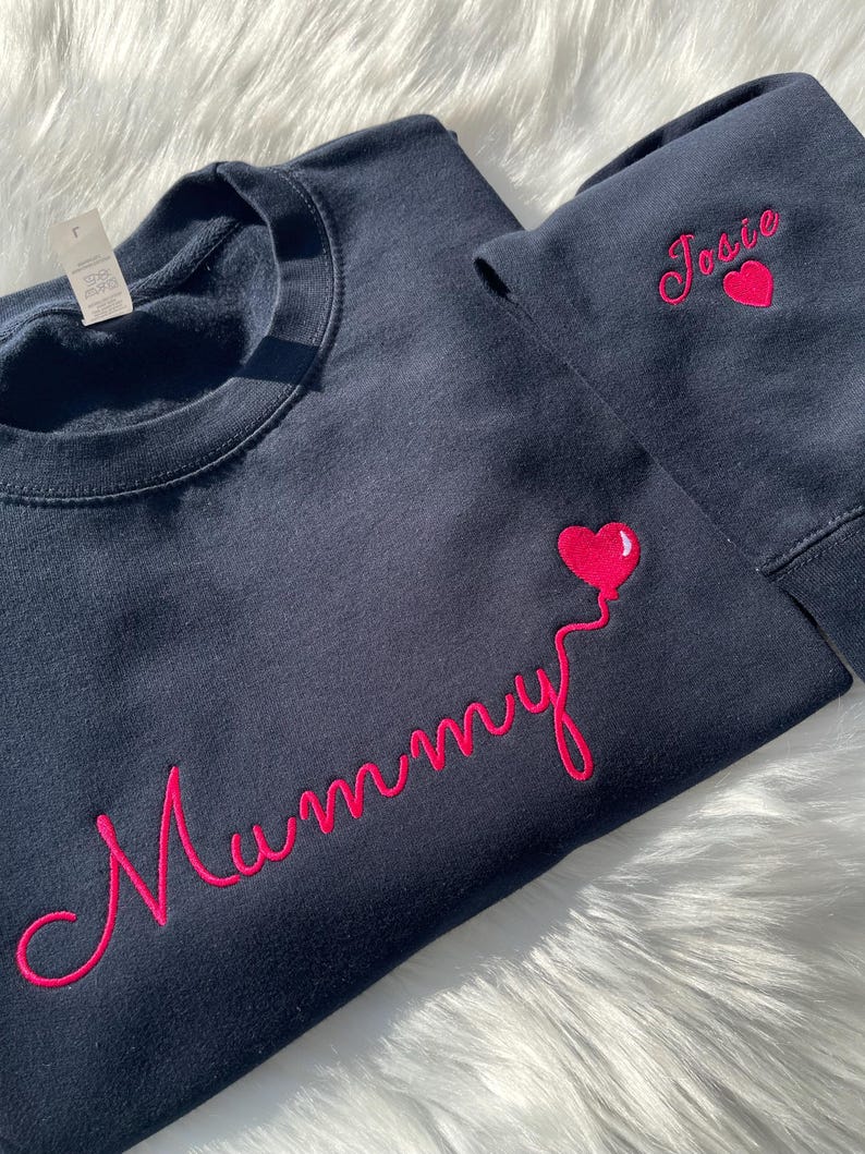 Custom Embroidered Mom Sweatshirt With Child's Name On The Sleeve, A Great Memorial Gift For Mom