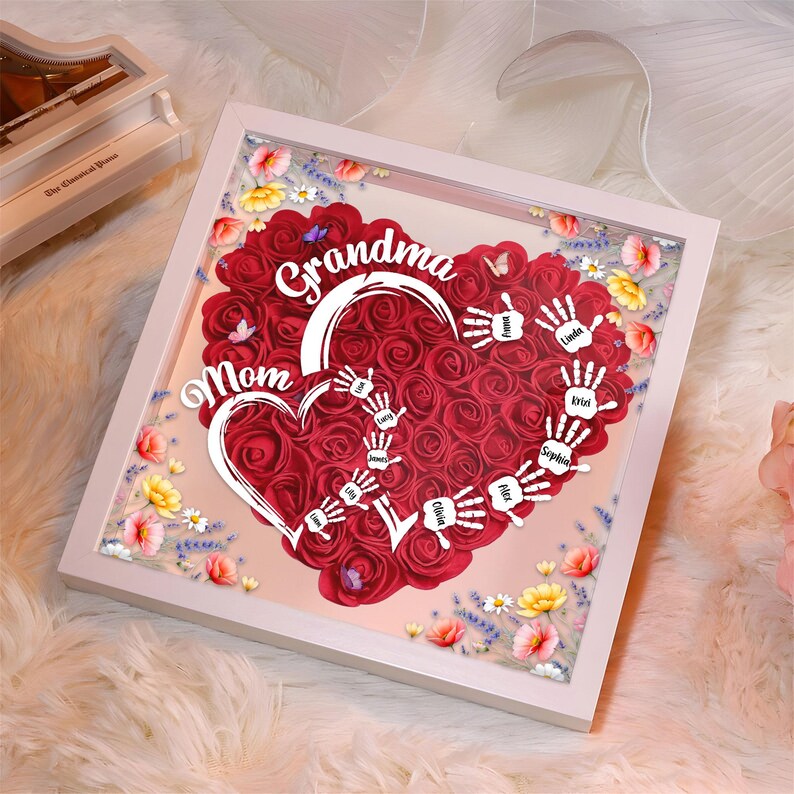 Customized Led Night Light Flower Shadow Box For Mom And Grandma, With Children's Names