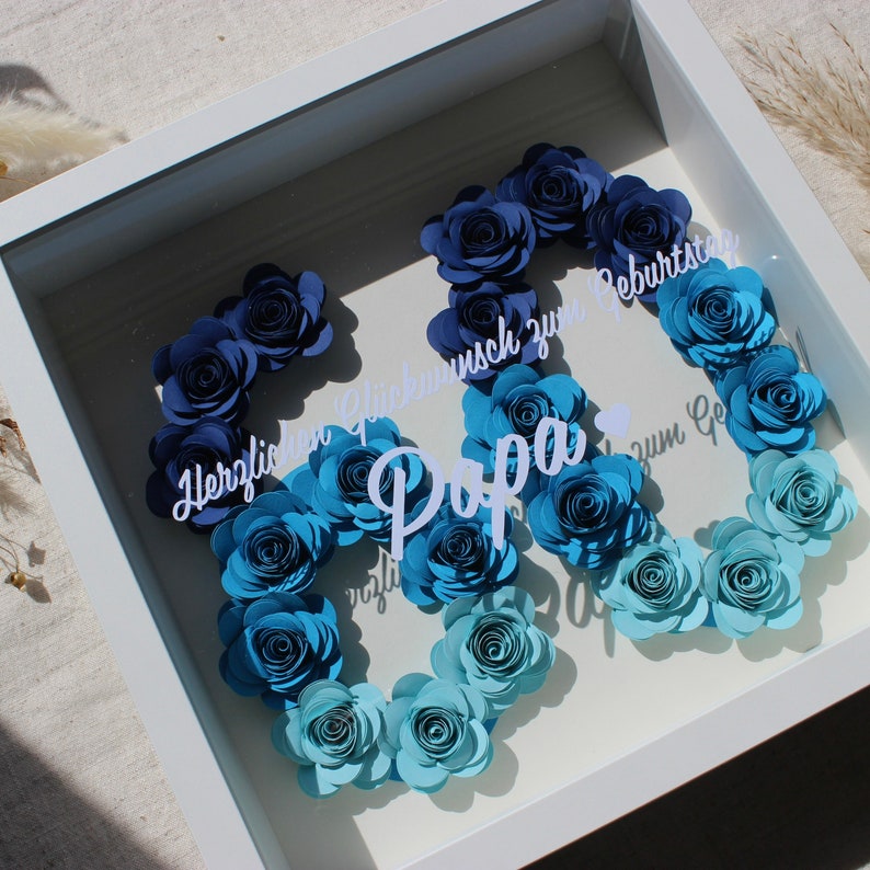 Birthday flower shadow frame, birthday gift, rose frame, personalized lettering