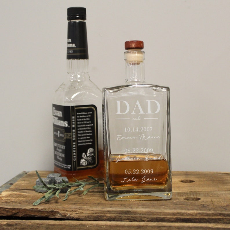 Custom Dad Est Kids Names Whiskey Decanter Fathers Day Gift For Dad 2025