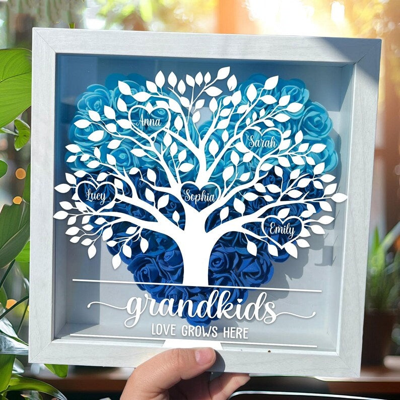 Custom Grandma Tree Of Life - Name Of Kids Flower Shadow Box