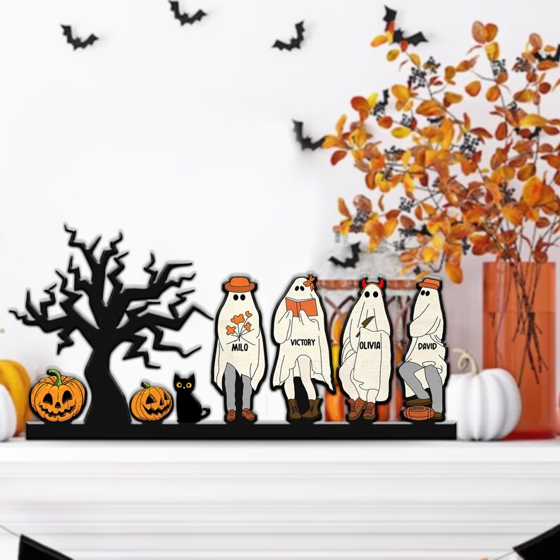 Personalized Wooden Halloween Table Decor Standing Ghost Name