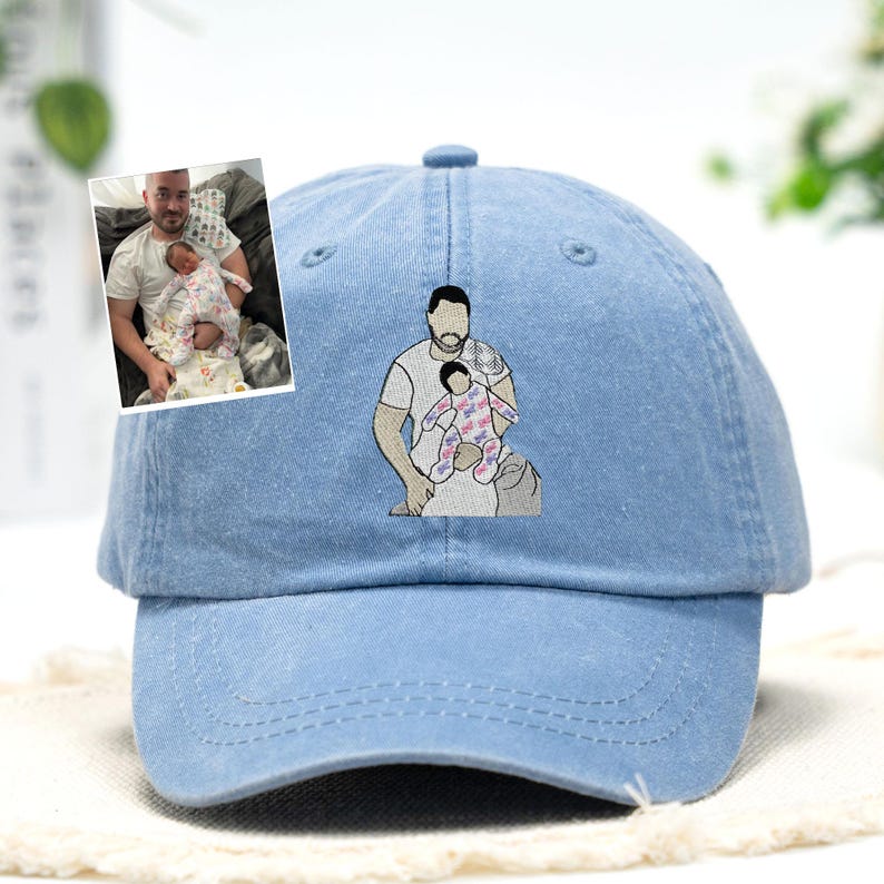Custom Portrait Embroidered Dad Hat Using Photo Father's Day Gift
