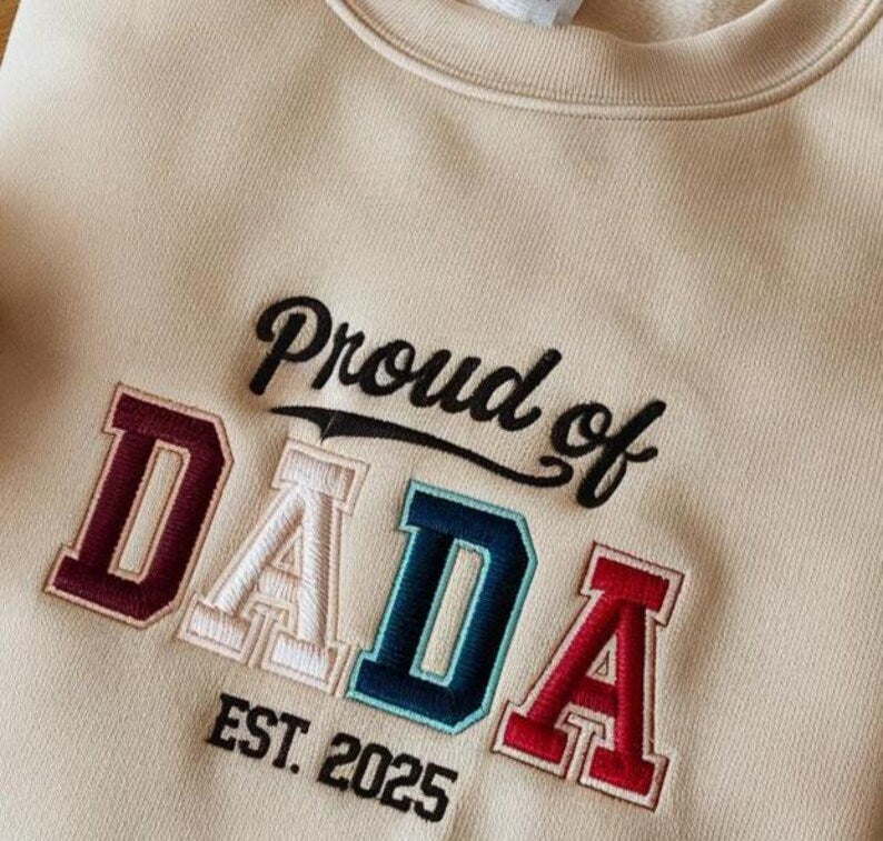 Embroidered Papa Est Sweatshirt, Custom Father Embroidered Gifts, Gift Tee For New Dad
