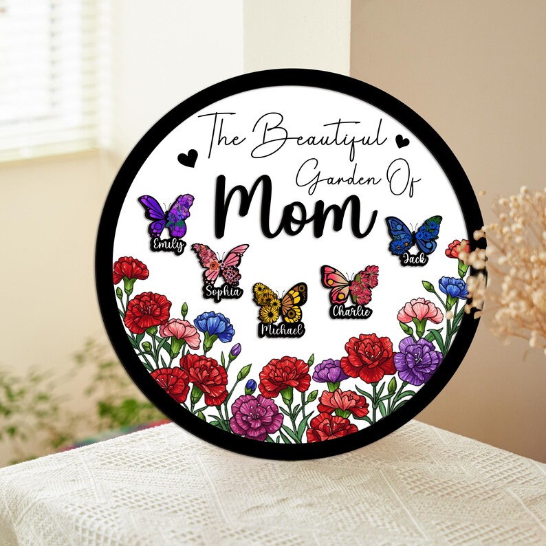 Custom Grandma Gift Personalized Flower Butterfly Birth Month Garden Wooden Sign