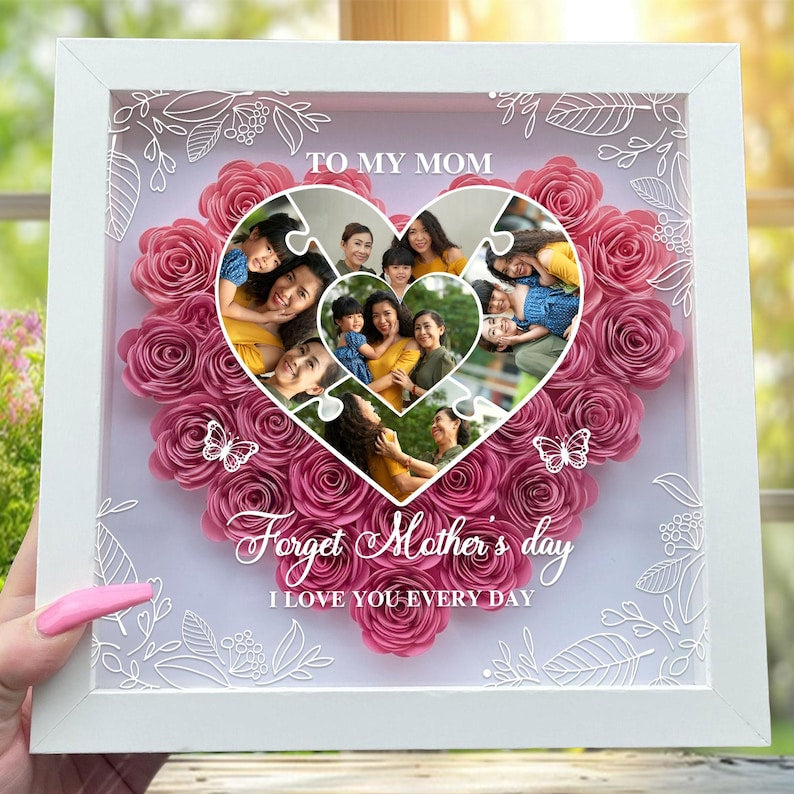 Custom Photo Mom And Kid Flower Shadow Box Keepsake