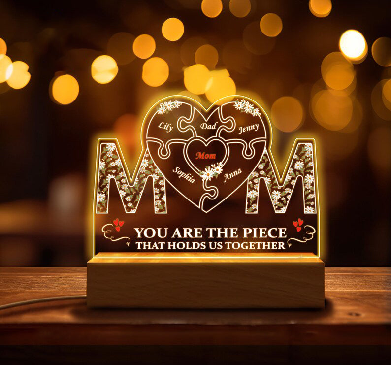 Custom Personalized Wooden Puzzle Mom Gift 'You are the piece that holds us together'