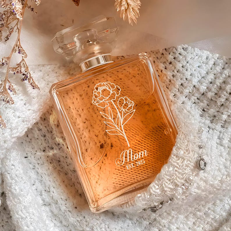 Custom Birth Flower Perfume Bottle - Engraved Birth Flower Gift For Mom