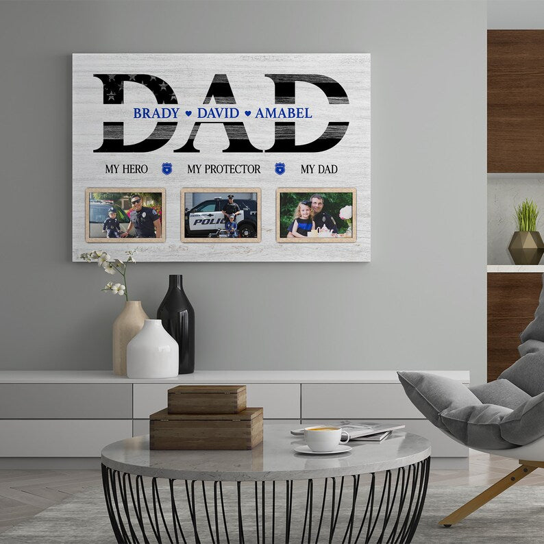 Personalized Canvas Gift For Police Officer , Custom My Hero My Protector Canvas