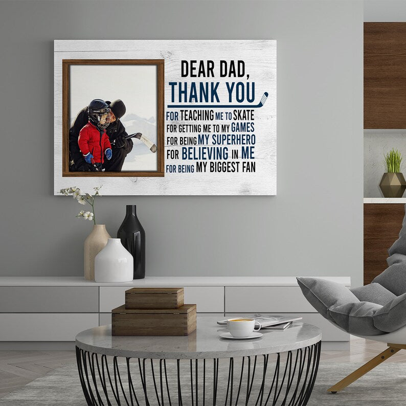 Personalized Photo Canvas For Father, Custom Hockey Dear Dad Canvas, Gift Ideas For Daddy